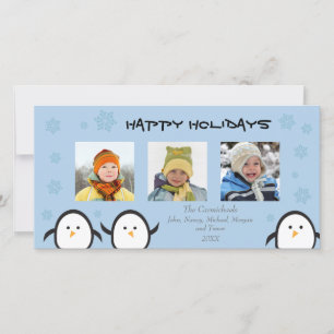 Festiva Tarjeta fotográfica navideña de pingüinos capricho