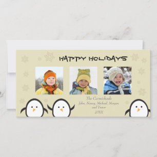 Festiva Tarjeta fotográfica navideña de pingüinos capricho