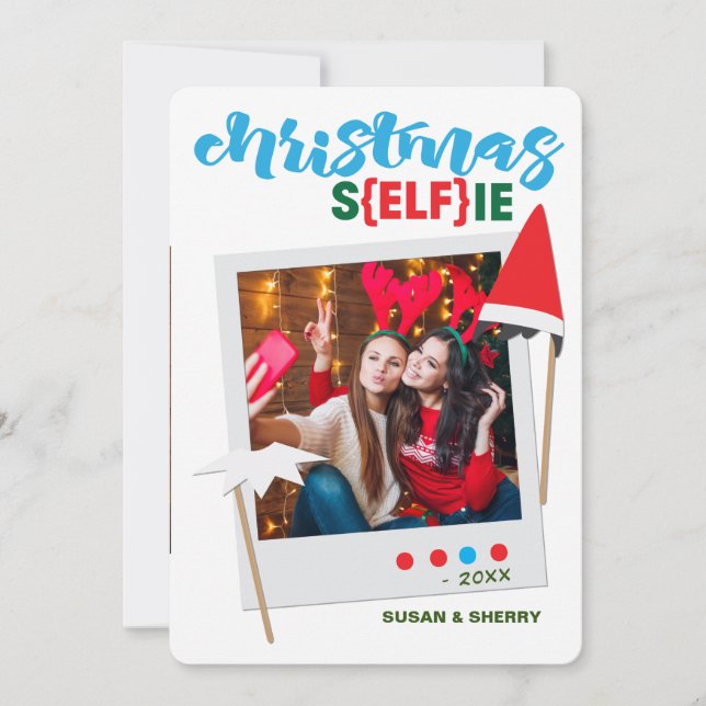 Festiva Tarjeta fotográfica navideña ELF sELFie (Anverso)