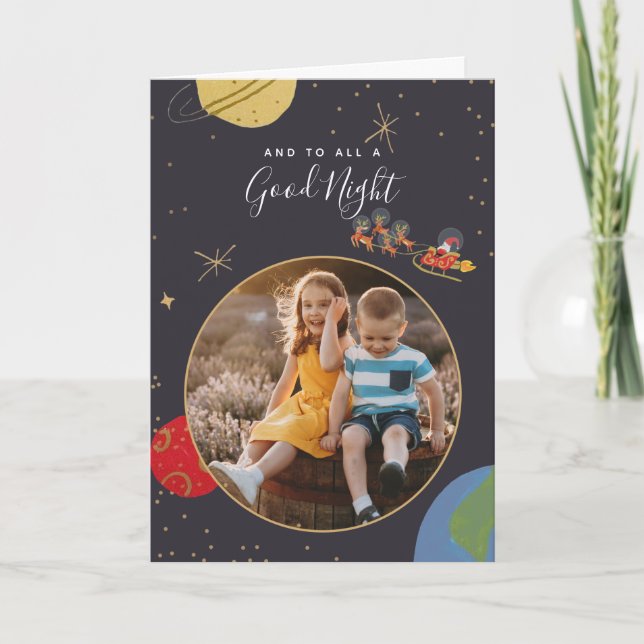 Festiva Tarjeta fotográfica navideña en órbita (Anverso)