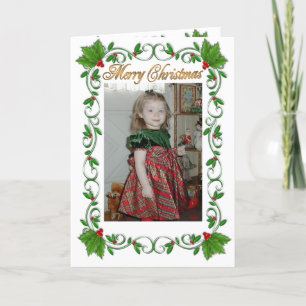 Festiva Tarjeta fotográfica navideña Holly Frame