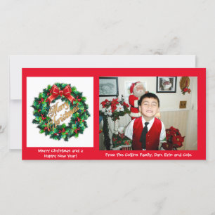 Festiva Tarjeta fotográfica navideña Holly Wreath