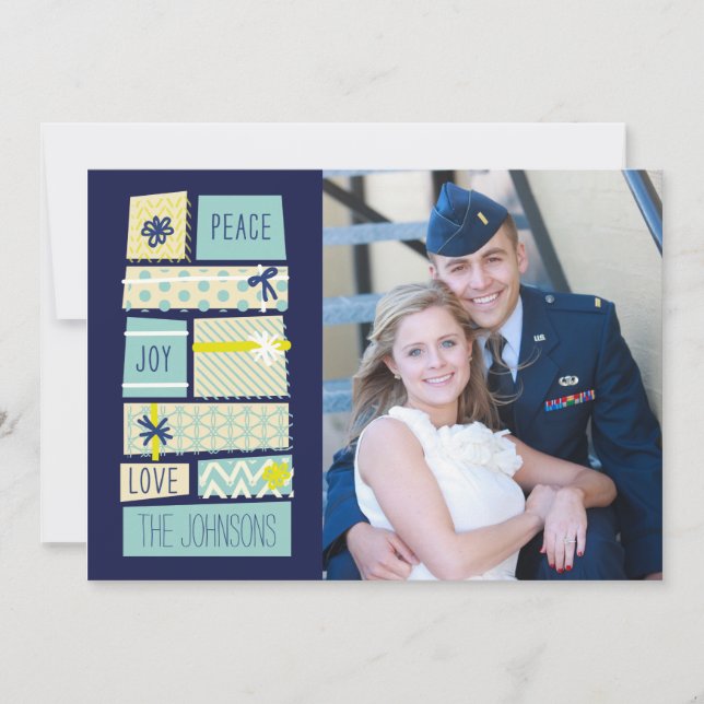 Festiva Tarjeta fotográfica navideña ilustrada que present (Anverso)