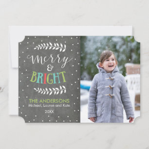 Festiva Tarjeta fotográfica navideña Merry and Bright Chal