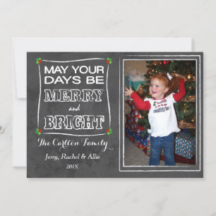 Festiva Tarjeta fotográfica navideña Merry & Bright Chalkb
