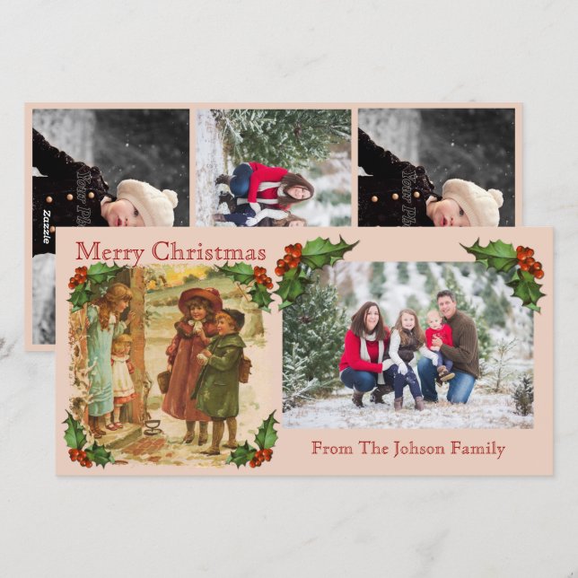 Festiva Tarjeta fotográfica navideña para niños de Victori (Anverso / Reverso)