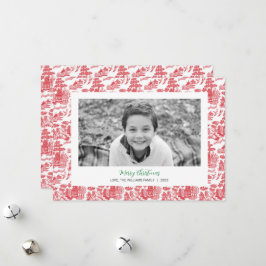 Festiva Tarjeta fotográfica navideña Red Chinoiserie