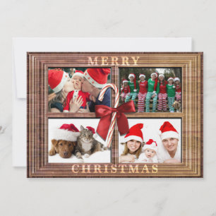 Festiva Tarjeta fotográfica navideña Rustic Faux Wood Fram