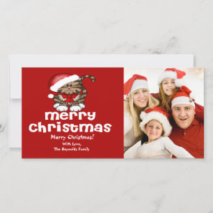 Festiva Tarjeta fotográfica navideña Santa Cat