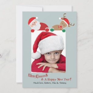 Festiva Tarjeta fotográfica navideña Santa y Rudolph