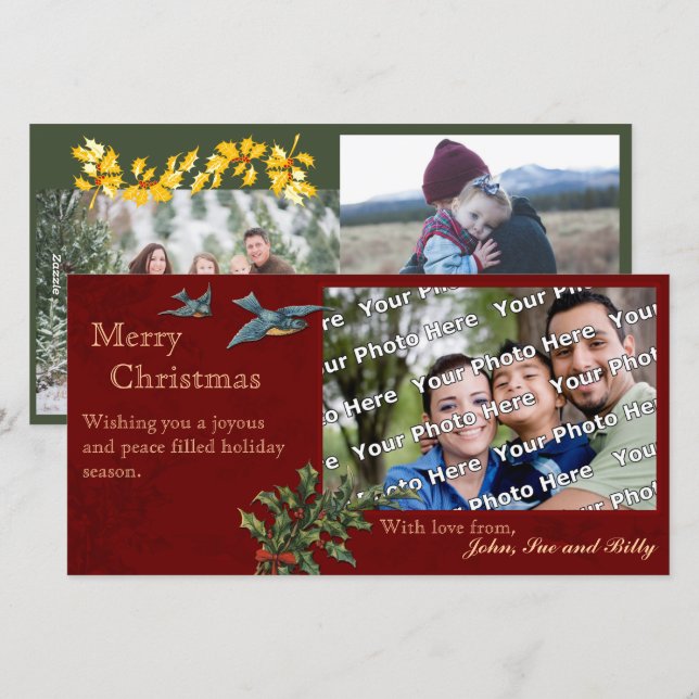 Festiva Tarjeta fotográfica navideña vintage (Anverso / Reverso)