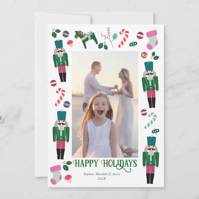 Festiva Tarjeta fotográfica navideña vintage Holiday Nutcr (Anverso)