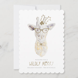 Festiva Tarjeta fotográfica navideña Wild Merry Giraffe