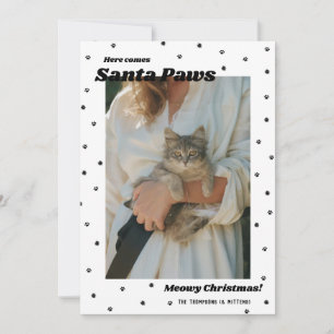 Festiva Tarjeta fotográfica para gato BW Santa Paws Meowy 
