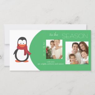 Festiva Tarjeta fotográfica Penguin Green Holiday