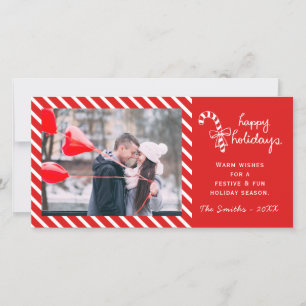 Festiva Tarjeta fotográfica personalizada Candy Cane Strip