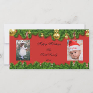Festiva Tarjeta fotográfica personalizada de feriado rojo 