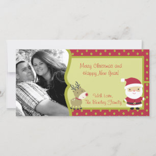 Festiva Tarjeta fotográfica personalizada Red Santa y Rein
