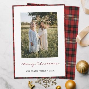 Festiva Tarjeta fotográfica personalizada Tartan Merry Chr