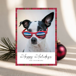 Festiva Tarjeta fotográfica Plaid Funny Dog Happy Holidays