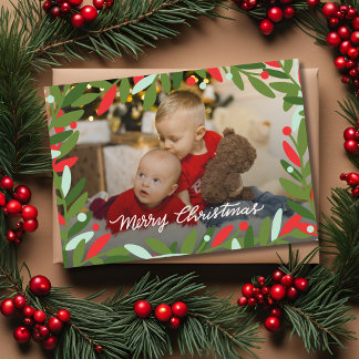 Festiva Tarjeta fotográfica plana Wreath de los navidades