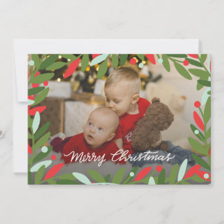 Festiva Tarjeta fotográfica plana Wreath de Navidades verd