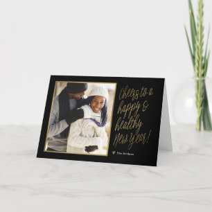 Festiva Tarjeta fotográfica plegada de Año Nuevo feliz y s