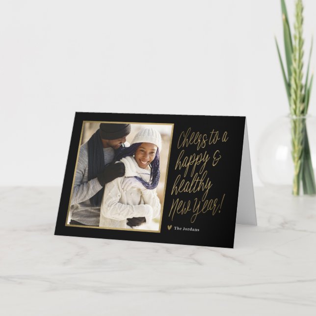 Festiva Tarjeta fotográfica plegada de Año Nuevo feliz y s (Anverso)