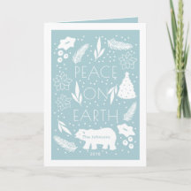 Tarjeta fotográfica Polar Bear Blue Pine & Floral