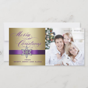 Festiva Tarjeta fotográfica Purple Gold Merry Christmas Gr