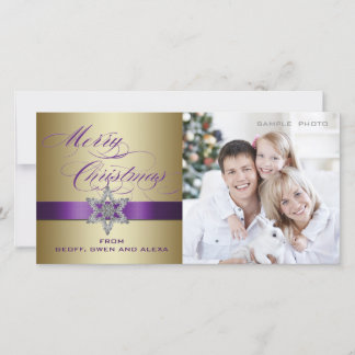 Festiva Tarjeta fotográfica Purple Gold Merry Christmas Gr