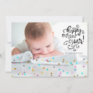 Festiva Tarjeta fotográfica Rainbow Confetti Happy Año Nue