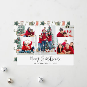 Festiva Tarjeta fotográfica Red Merry Christmas Five Pictu