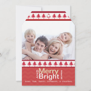 Festiva Tarjeta fotográfica Red Pine Tree Merry y Bright F