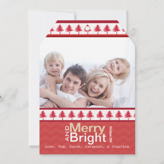 Festiva Tarjeta fotográfica Red Pine Tree Merry y Bright F
