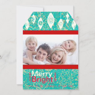 Festiva Tarjeta fotográfica Red Retro Merry y Bright Famil