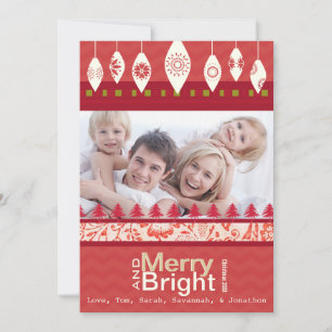 Festiva Tarjeta fotográfica Red Retro Merry y Bright Famil