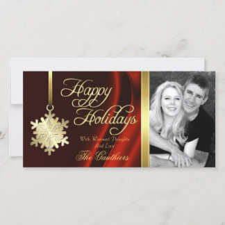 Festiva Tarjeta fotográfica Red Silk Gold Snowflake Holida