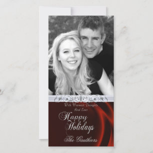 Festiva Tarjeta fotográfica Red Silk Happy Holiday Silver