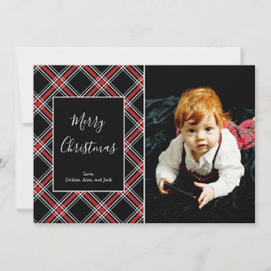 Festiva Tarjeta fotográfica Red Tartan Plaid para vacacion