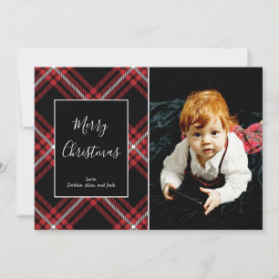 Festiva Tarjeta fotográfica Red Tartan Plaid para vacacion