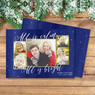 Festiva Tarjeta fotográfica religiosa de Navidad, oro azul