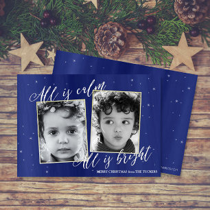 Festiva Tarjeta fotográfica religiosa de Navidad, oro azul