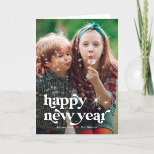 Festiva Tarjeta fotográfica Retro Vibe Feliz Año Nuevo