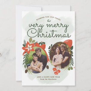 Festiva Tarjeta fotográfica retro vintage floral de Navida