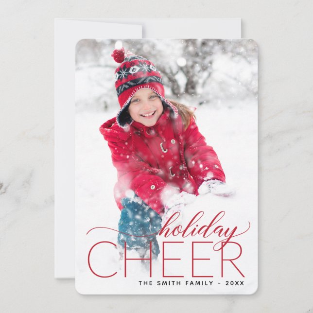 Festiva Tarjeta fotográfica roja de alegría navideña (Anverso)