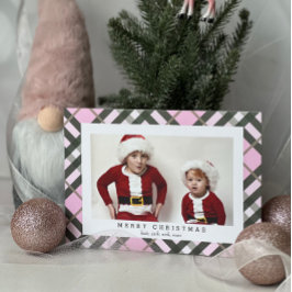 Festiva Tarjeta fotográfica Rosa Green Tartan Plaid para N