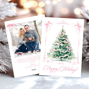 Festiva Tarjeta fotográfica Rosa Happy Holidays