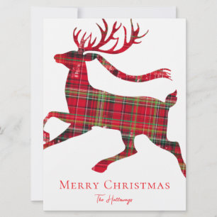 Festiva Tarjeta fotográfica Rustic Red Green Plaid Deer Ho