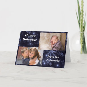 Festiva Tarjeta fotográfica Snowflakes Midnight Blue Holid